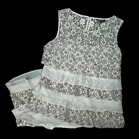 Cream‎ and Black Floral Lace Tiered Sleeveless Dress Size 8 - Picture 1 of 6